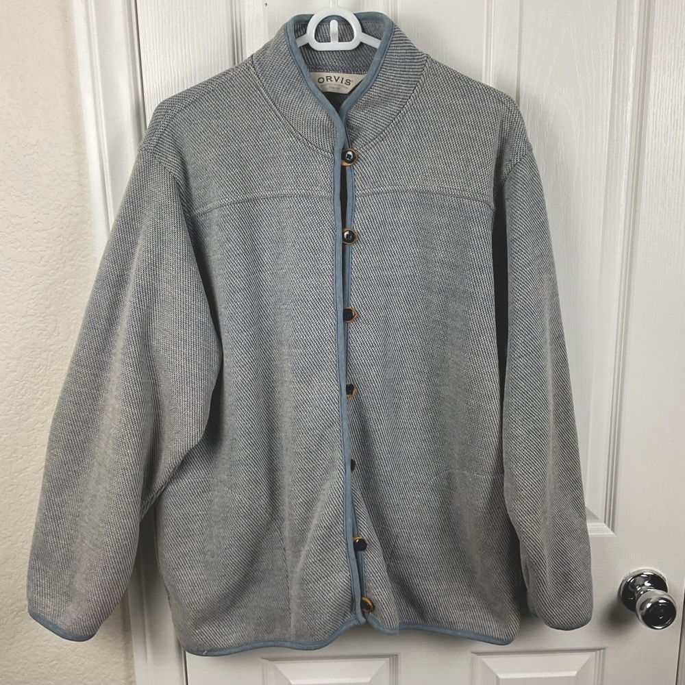 Pre-Owned Orvis Women’s Knit Tunic Button Up‎ Leather Elbow Patches, Size XL